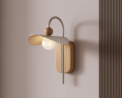 Modern Minimalist Wall Lamp with Wooden Base and Metal Bracket for Home Decor 3d model