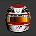 Red And White Racing Helmet With Mercedes PETRONAS Epson Hilco Sponsor Logos