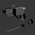 Futuristic Black And Gray Weapon With Gun Knife And Accessory Design