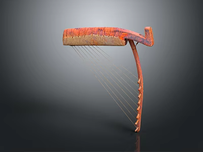 Antique Wooden Lyre With Curved Neck Red Brown Gradient And Textured Surface 3d model