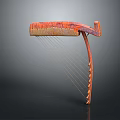 Antique Wooden Lyre With Curved Neck Red Brown Gradient And Textured Surface