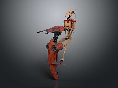 Skeletal Mechanical Character And Red Creature Design With Weapon Wing In 3d model