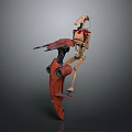Skeletal Mechanical Character And Red Creature Design With Weapon Wing In