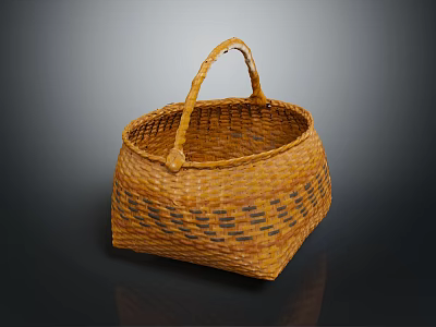 Brown Handwoven Basket With Handle And Woven Texture For Home Storage 3d model