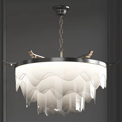 Modern Chandelier With White Wave Pattern Shade And Brass Metal Frame Design 3d model