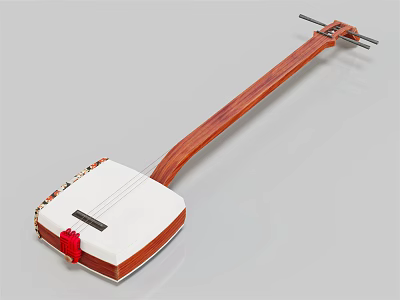 Handcrafted Chinese Traditional String Instrument With Wooden Neck White Body And Red Decoration 3d model