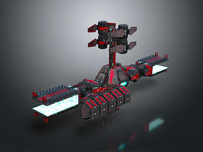 Futuristic Sci-Fi Mechanical Structure With Red Black Modules Glowing Components And Modular Design 3d model