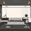 Modern Minimalist Bedroom Interior With King Size Bed Wardrobe And Area Rug Curtains