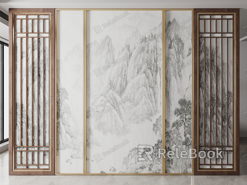 New Chinese Screen Ink Painting Partition Screen model