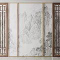 New Chinese Screen Ink Painting Partition Screen 3d model