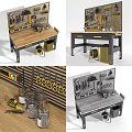 Practical Workbench With Wall Mounted Tools Rack Storage Jars And Tape Measure