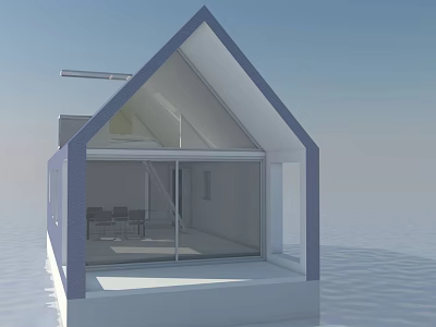 Modern Detached Villa With Gabled Roof And Large Glass Windows Over Water 3d model