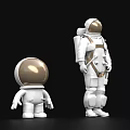 Two Astronaut Figures Large and Small in White Spacesuits with Gold Helmets Backpack on Larger