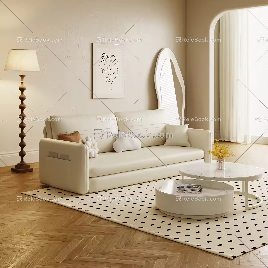 Modern Multiplayer Sofa Cream Sofa Coffee Table Combination 3d model