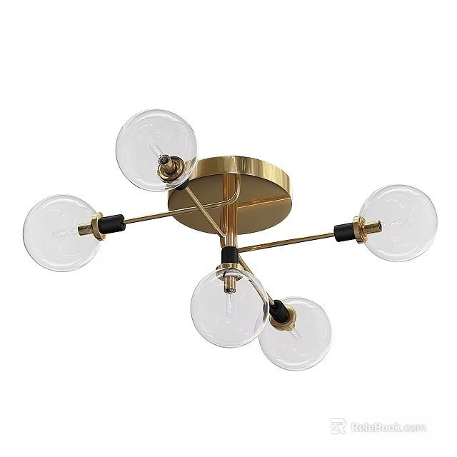 Modern Gold Ceiling Light With Transparent Globe Bulbs And Contemporary Design 3d model 