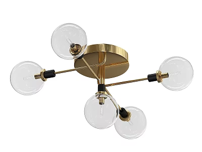 Modern Gold Ceiling Light With Transparent Globe Bulbs And Contemporary Design 3d model