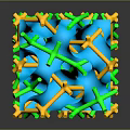3D Geometric Cube Structure With Blue Green Yellow Interconnected Molecular Strands