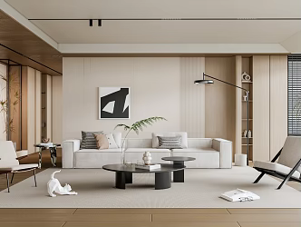 Modern Simple Style Living Room Multi-person Fabric Sofa Marble Coffee Table Combination Casual Single Sofa Art Hanging Painting Decoration Floor Plant Simple Living Room 3d model