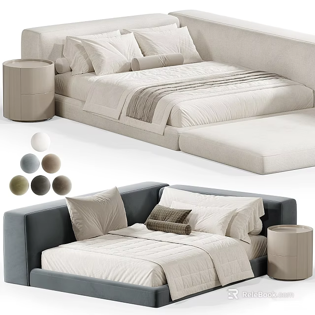 Upholstered Children's Bed With Color Options And Matching Side Stool 3d model 