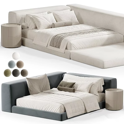 Upholstered Children's Bed With Color Options And Matching Side Stool 3d model