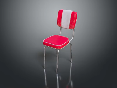 Stylish Single Chair With Red White Backrest Red Seat Cushion And Metal Legs 3d model
