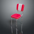 Stylish Single Chair With Red White Backrest Red Seat Cushion And Metal Legs