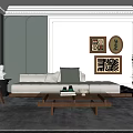 Modern Living Dining Room Interior Design With Sofa Coffee Table Decorative Paintings And Plant