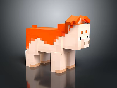 Cute Pixel Art Puppy With Orange And White Fur Standing On Dark Background 3d model