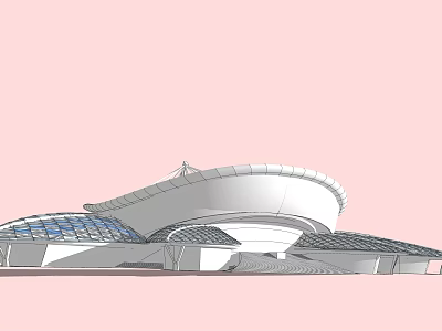 Modern Architectural Building Design With Curved Roof And Glass Elements Structure 3d model