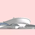Modern Architectural Building Design With Curved Roof And Glass Elements Structure