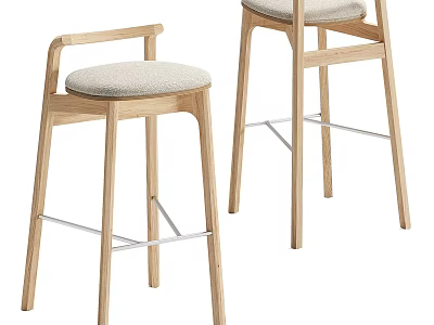 Modern Wooden Bar Stools with Sleek Design Upholstered Seats and Metal Cross Bars 3d model