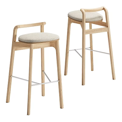 Modern Wooden Bar Stools with Sleek Design Upholstered Seats and Metal Cross Bars 3d model