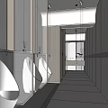 Modern Public Restroom Interior Design With White Urinals Mirrors And Wooden Elements On Gray Walls