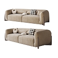 Modern double sofa cream multiplayer sofa 3d model