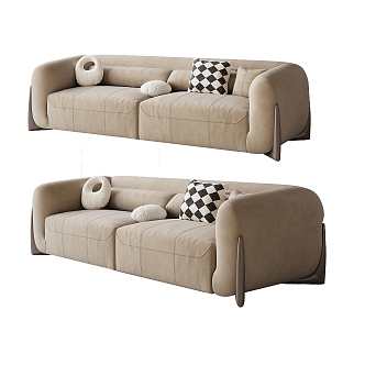 Modern double sofa cream multiplayer sofa 3d model