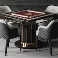Modern Luxury Entertainment Table With Mahogany Frame Four Quilted Chairs And Marble Wall