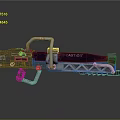 Futuristic Sci Fi Gun With Metallic Structure Complex Components And Caution Label