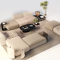 Modern Sofa Coffee Table Set With Ottoman Rug Floor Lamp And Plant Decor