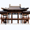 Traditional Ancient Chinese Architectural Structure With Overhanging Eaves Tiled Roof Wooden Balustrades And Stone Steps
