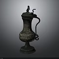 Antique Bronze Vase With Intricate Carvings On Classic Wooden Furniture Base
