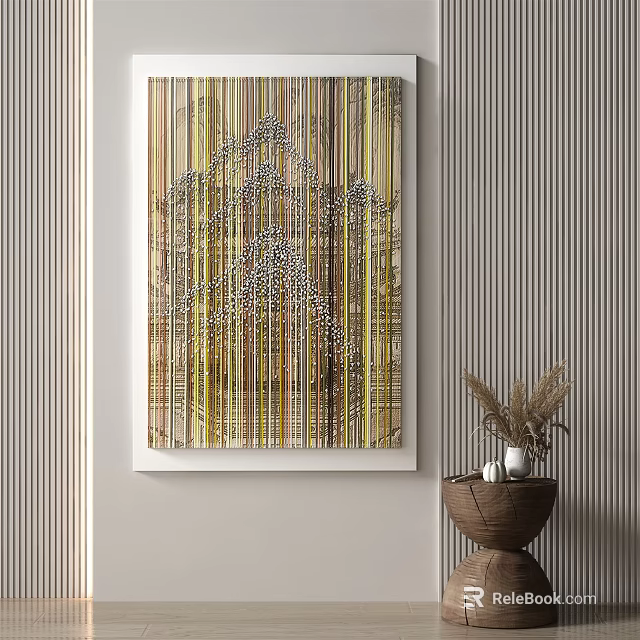 Modern Interior With Striped Pattern Art Painting And Decorative Vase 3d model