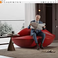 Red Lip Shaped Single Sofa Comfortable Seating For Relaxing Reading In Elegant Modern Room