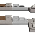 Light Gray L Shaped Sectional Sofa With Various Brown Striped And Patterned Cushions 3d model