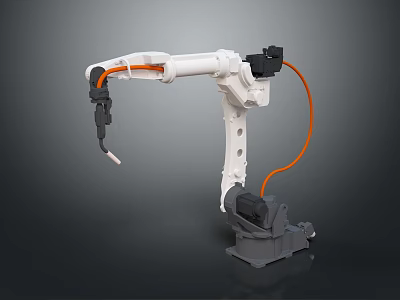 Intelligent Machine Robotic Arm With White Body And Orange Cable For Industrial Precision Operation 3d model