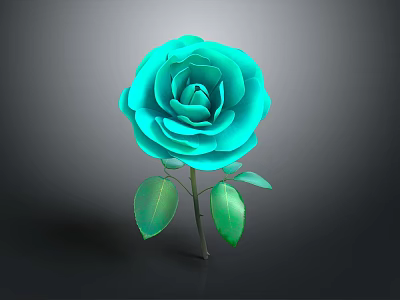 Turquoise Rose Plant With Vibrant Layered Petals Fresh Green Leaves And Stem 3d model