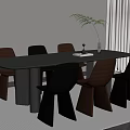 Modern Black Brown Dining Table Set With Chairs Green Plant And Book
