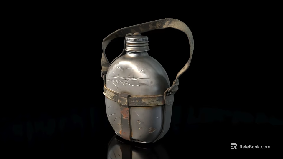 Vintage Metal Canteen With Leather Strap And Classic Retro Design 3d model 