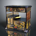 Vintage Decorative Cabinet With Gold And Black Finish Intricate Carvings Drawers Shelves And Tray Top