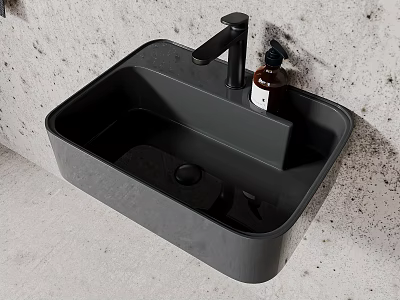 Sleek Black Bathroom Sink With Matte Surface And Modern Faucet On Textured Wall 3d model