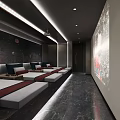 Luxurious SPA Sauna Interior With Comfortable Beds Decorative Artworks And Modern Lighting